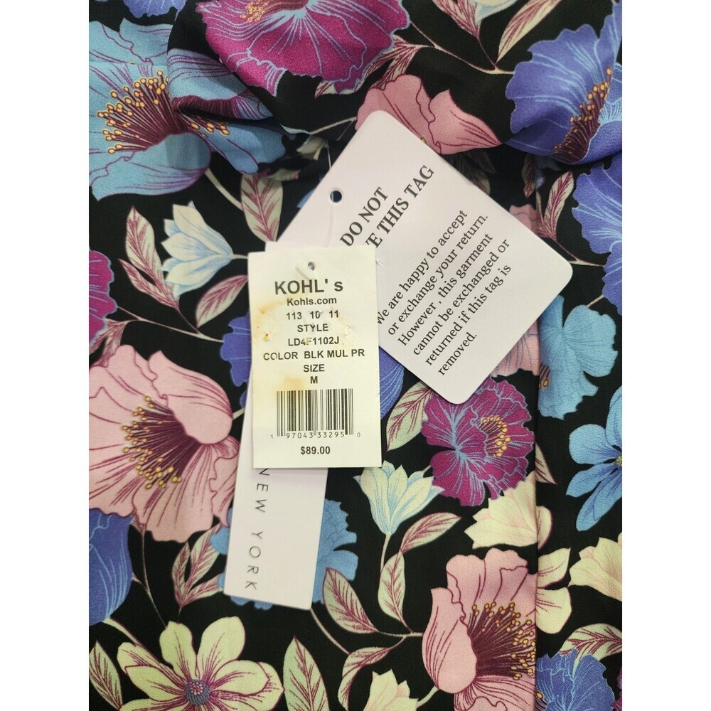 NWT Nicole Miller Floral Black Pink Blue White Fit/Flare Dress Size M Lined - Picture 6 of 11